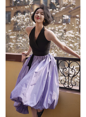 Ching's 复古挂脖绑带上衣一片式交叉高腰显瘦短款V领背心