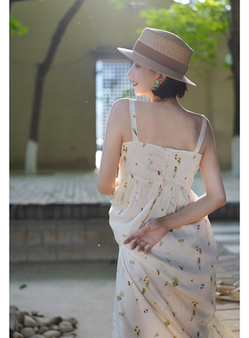 【断码清仓】Ching's 绑带高腰直筒显瘦小个子薄天丝麻吊带连衣裙