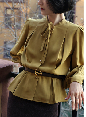 【断码清仓】Chings 法式复古蝴蝶结别致上衣女 灯笼袖彩色衬衫