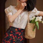 断码 复古天丝微透泡泡袖 清仓 Ching s港风法式 衬衫 女上衣