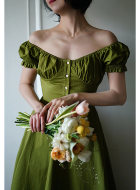 【断码清仓】Ching's一字肩泡泡袖高腰lolita连衣裙A字蓬蓬大摆裙