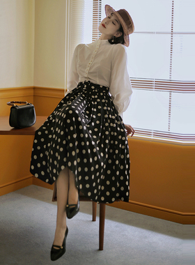 Ching's复刻小高领单排扣灯笼袖衬衫 复古收腰显瘦夏季别致上衣女