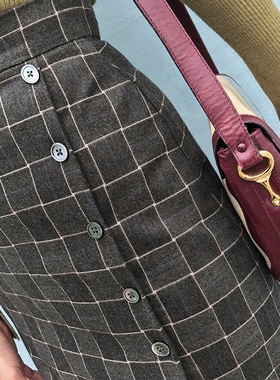 Chings 高腰棕绿色格子包臀半身裙中长款