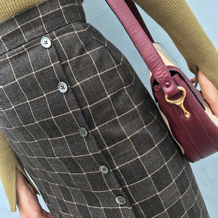 Chings 高腰棕绿色格子包臀半身裙中长款