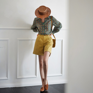 断码 高腰显瘦裤 清仓 百慕大极简休闲五分裤 子 Chings复古短裤