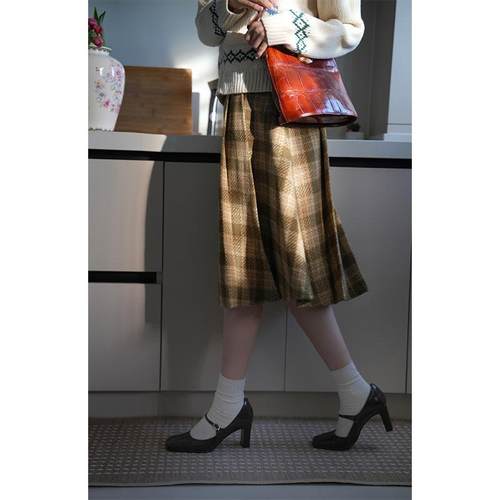 Chings复古格纹半身裙中长款
