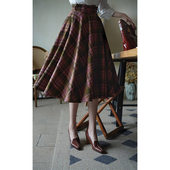 Chings 宽腰封太阳裙赫本风A字大摆裙伞裙 复古撞色格纹高腰半裙