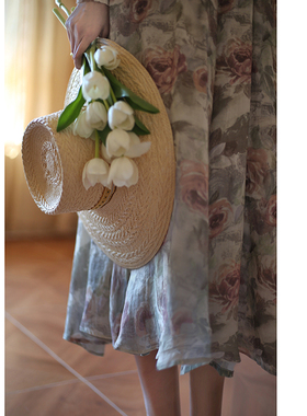 【断码清仓】Ching's 复古油画印花飘逸显瘦百褶裙法式高腰裙