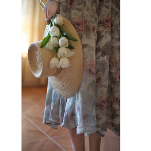 断码 复古油画印花飘逸显瘦百褶裙法式 清仓 高腰裙 Ching