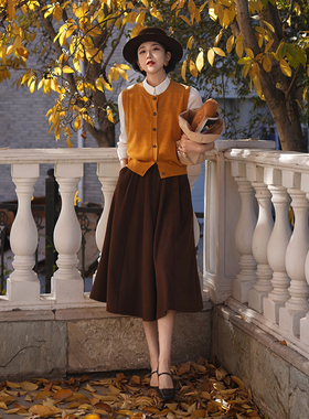 Chings  法式复古显瘦内搭背心开衫女 羊毛混纺收腰V领针织马甲秋