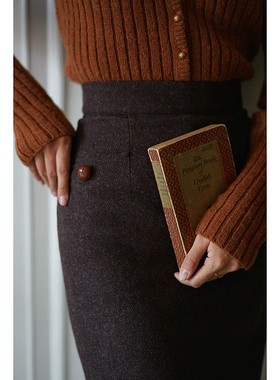 Chings高腰复古显瘦包臀裙开叉羊毛呢中长裙气质修身筒裙半身裙冬