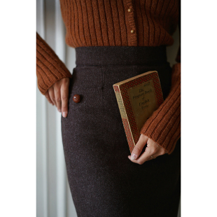 Chings高腰复古显瘦包臀裙开叉羊毛呢中长裙气质修身 筒裙半身裙冬