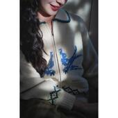 chings 毛衣春 小燕子棱形格开衫 法式 复古羊仔毛粗棒针撞色针织衫