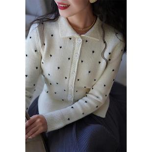 秋春毛衣针织开衫 Ching 显瘦波点法式 复古vintage中古收腰上衣