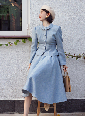 Chings 复古小香风毛呢套装 赫本风显瘦高级感气质vintage裙套装