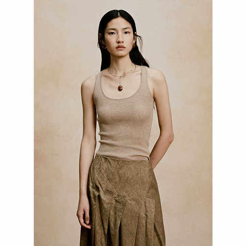 [清仓]Cyan Moza修身针织上衣设计百搭休闲高端桑蚕丝薄款背心