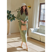 春季 Chings 1950年代粗呢毛呢气质显瘦格子套装 短外套高腰直筒裙