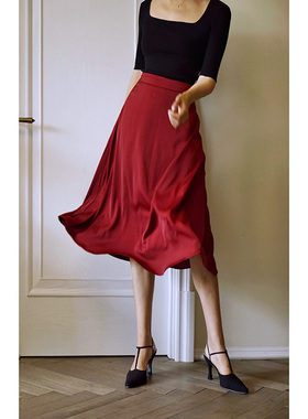 【断码清仓】Ching's复古垂感高腰显瘦A字半裙气质半身裙缎伞裙