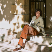 休闲裤 Ching 秋 显瘦神裤 条绒灯芯绒长裤 s法式 复古显腿长微喇叭裤