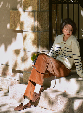 Ching's法式复古显腿长微喇叭裤 显瘦神裤条绒灯芯绒长裤休闲裤秋