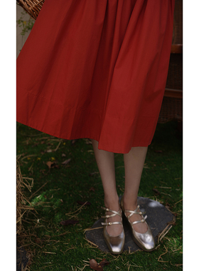 Ching's 法式复古高腰百褶大摆太阳裙 彩色A字伞型半裙梨形身材裙