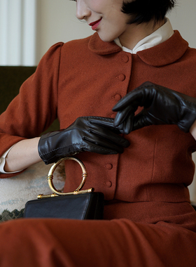 Chings 薄毛呢娃娃领单排扣九分袖复古1950年代赫本风短上衣外套