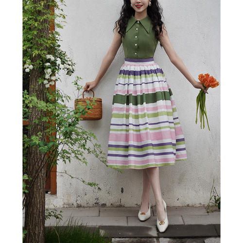 赫本风显瘦高腰大摆裙秋