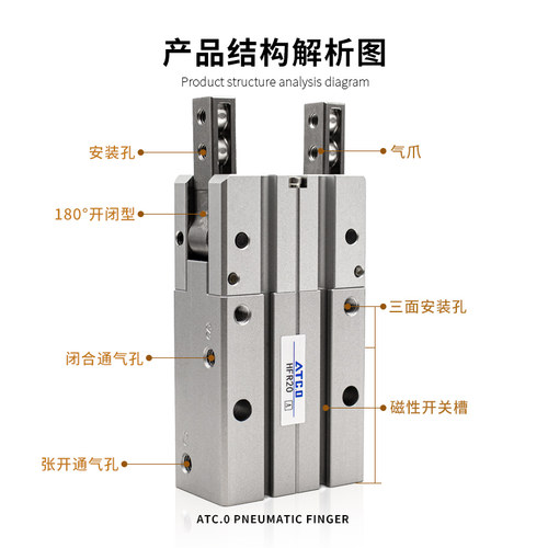 180°度开闭耐高温手指气缸HFR10/HFR16/HFR20/25/32/N/H