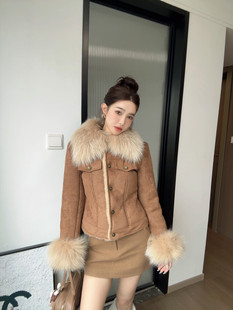 25/秋冬小香风拼接貉子毛毛外套女时尚加厚保暖仿皮草毛绒上衣