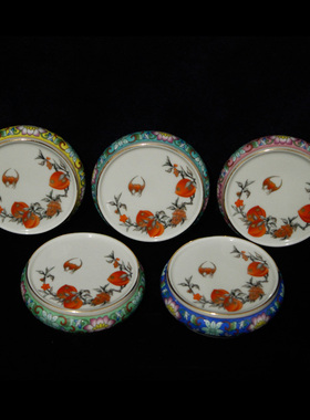 景德镇厂货陶瓷器粉彩珐琅彩寿桃蟠桃贺寿盖置盖碗杯盖瓷库存收藏