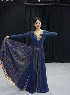 shali莎莉新疆维族舞蹈演出服女考级练习裙维吾尔族成人大摆裙