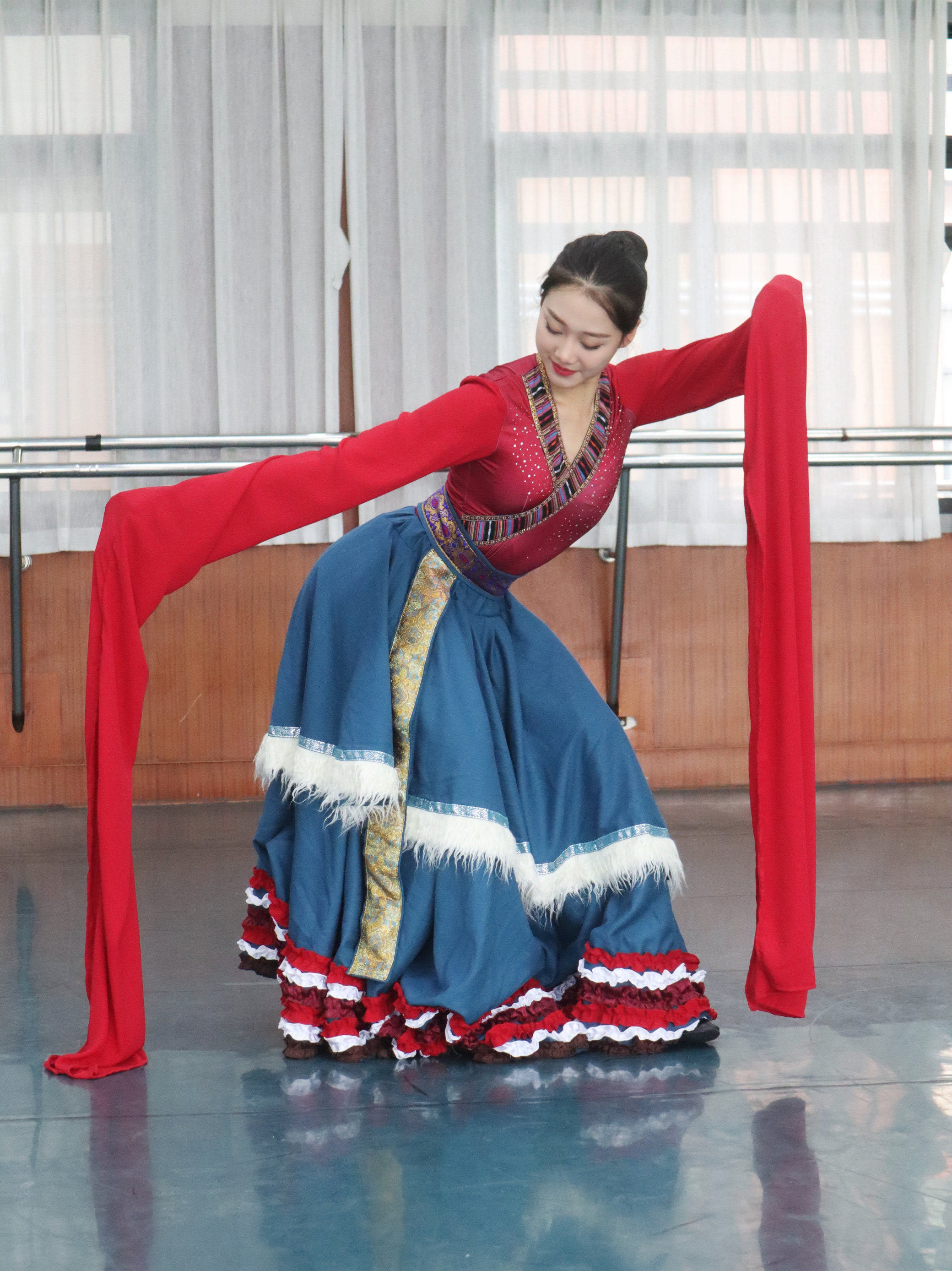 藏族舞蹈演出服女艺考练习裙大摆半身长裙民族风表演服