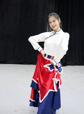藏族舞蹈演出服装女艺考练功服大摆裙民族舞蹈服套装考试独舞群舞