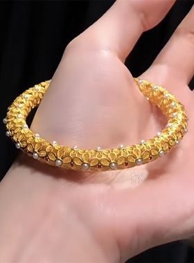 一眼万年璀璨星河珍珠手镯古法黄金色轻奢高级感复古气质新年配饰