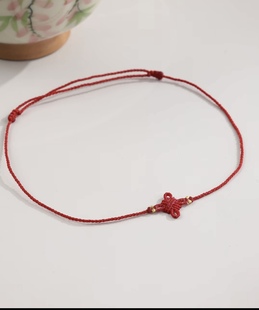 18k纯金芝麻珠红绳手链手工蜡线编织中国结复古宫廷小众设计本命