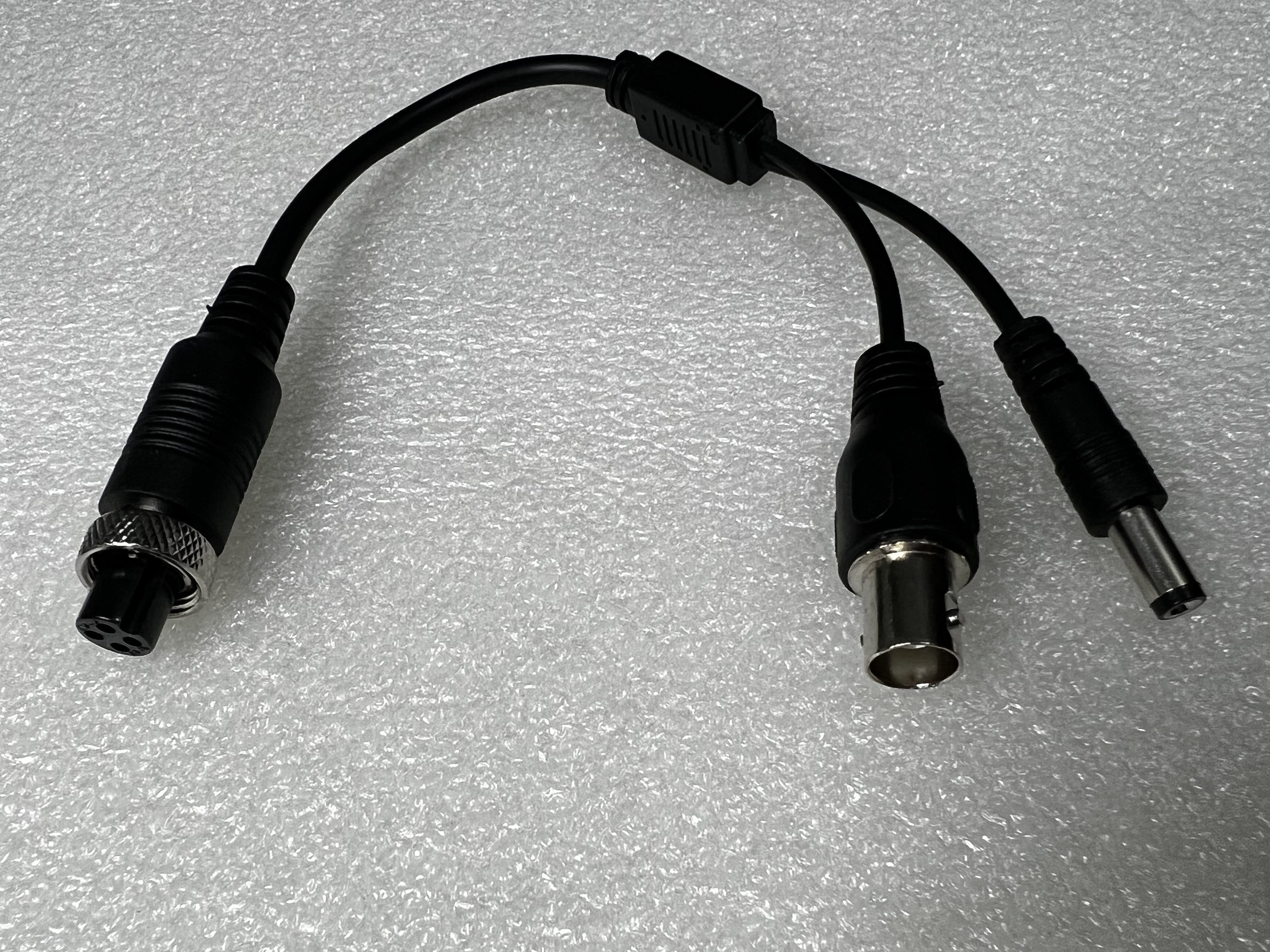 大华车载视频转接线-4芯航空头M12孔-转BNC和DC5.5电源口-250mm