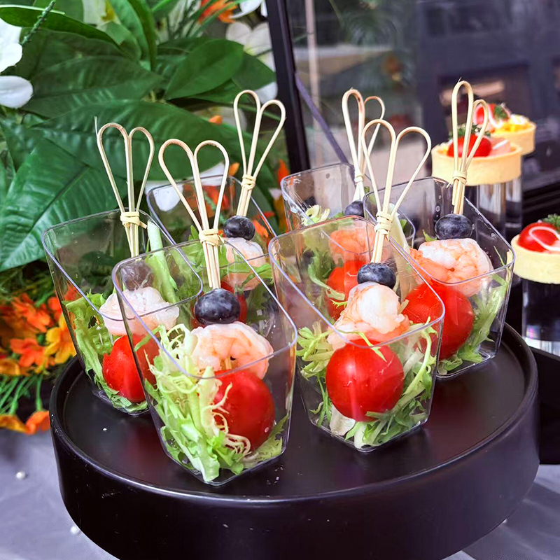 一次性透明布丁塑料杯蛋糕慕斯斜口甜品杯烘焙点心下午茶婚礼宴会