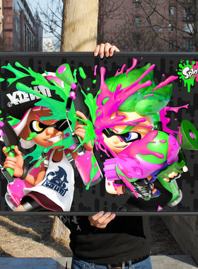 喷射战士2周边海报布制挂画Splatoon2斯普拉遁游戏铝合金画轴装饰