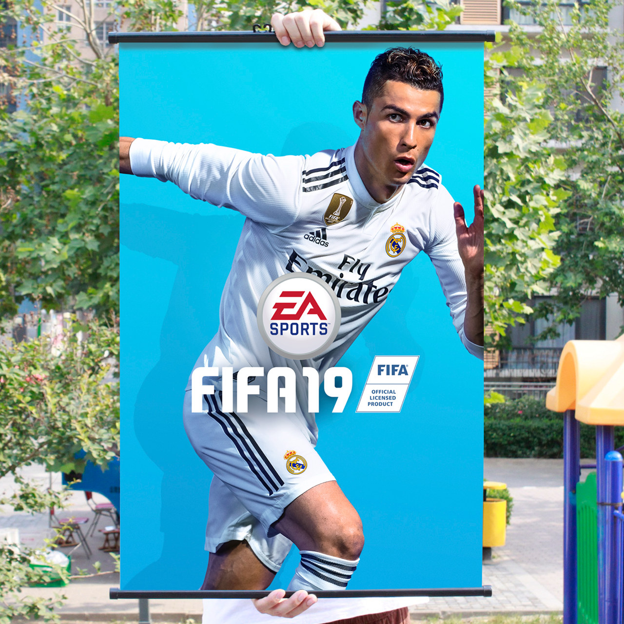 fifa2019游戏周边海报布制挂画 ,c罗,内马尔金属画轴宿舍装饰