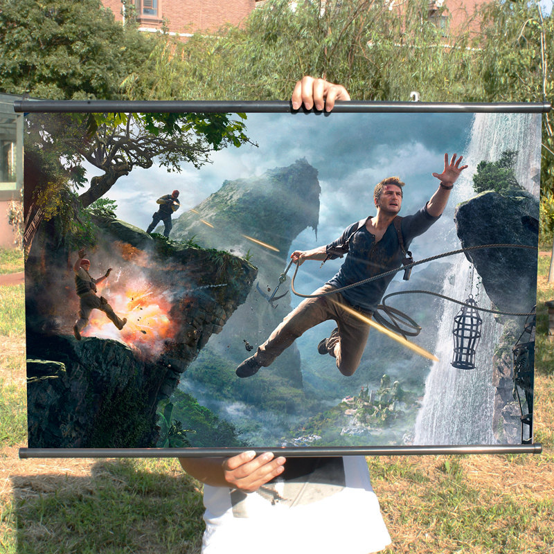 神秘海域4盗贼末路游戏周边收藏挂画神海4布制游戏海报铝合金画轴