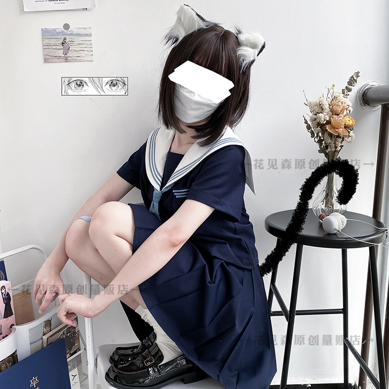 清仓  花见森【碧罗中】浓绀蓝三本正统JK制服关东襟中间服水手服 女装/女士精品 学生校服 原图主图