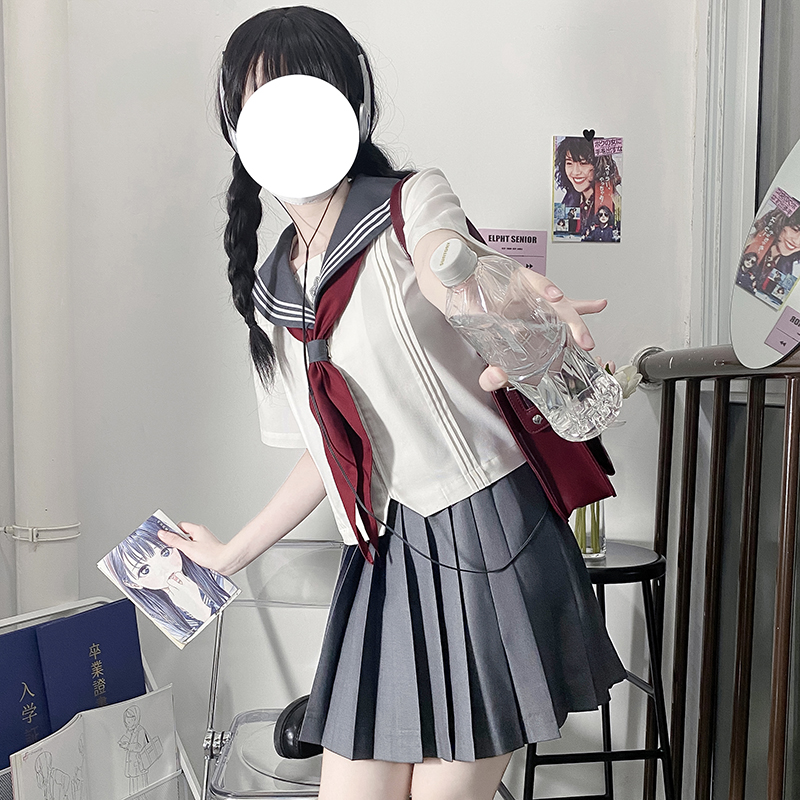 清仓花见森【灰泽高校】原创jk制服裙正版三本女基础水手服中间服-封面