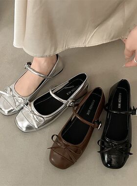 黑色法式浅口平底单鞋女2026新夏季芭蕾风复古玛丽珍女鞋配裙子穿