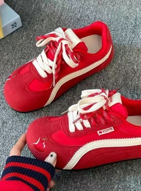 2025夏季新款小众厚底德训女款小白鞋子学生校园百搭休闲皮面板鞋