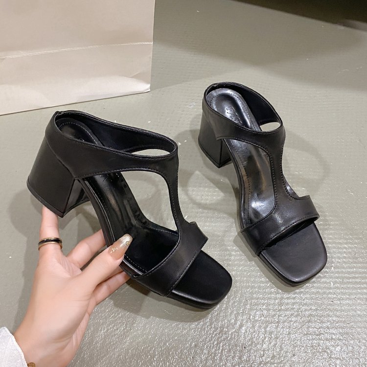 2025春季新款其他拖鞋橡胶粗跟修面皮高跟PUT型罗马风格2025年春