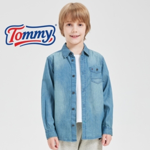 潮牌春夏秋新款男童牛仔衬衫儿童长袖衬衣宝宝纯棉翻领上衣外套