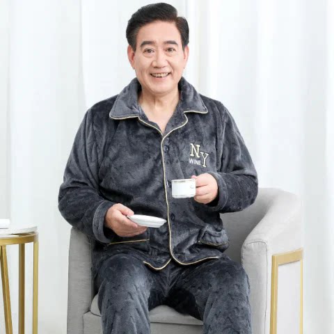 爸爸装法兰绒新款开衫长袖家居服