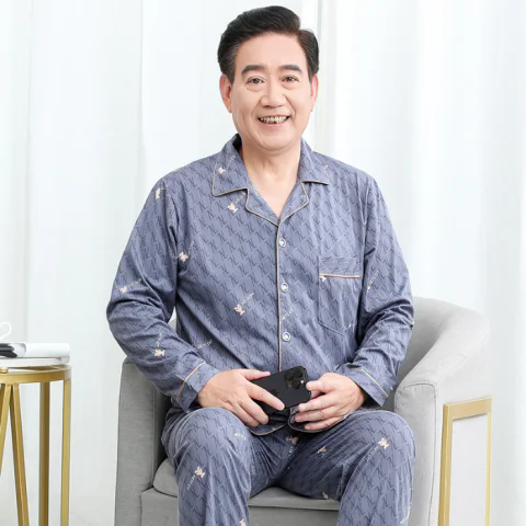 中老年人开衫秋装睡衣父亲纯棉长袖男装冬装5060岁爸爸居家休闲装