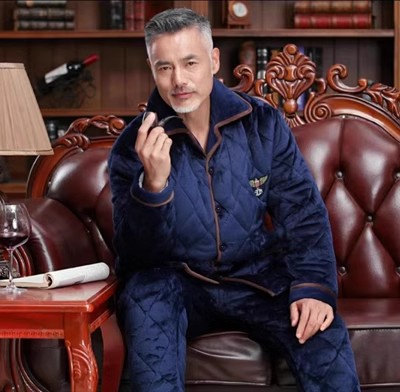 607080岁爸爸特厚睡衣男爷爷冬天珊瑚绒夹棉家居服中老年加厚冬装