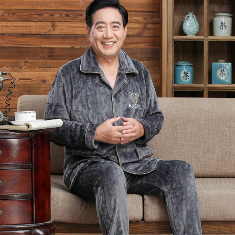 爷爷加厚睡衣裤加肥大码200斤中老年珊瑚绒男装冬装爸爸开衫外套